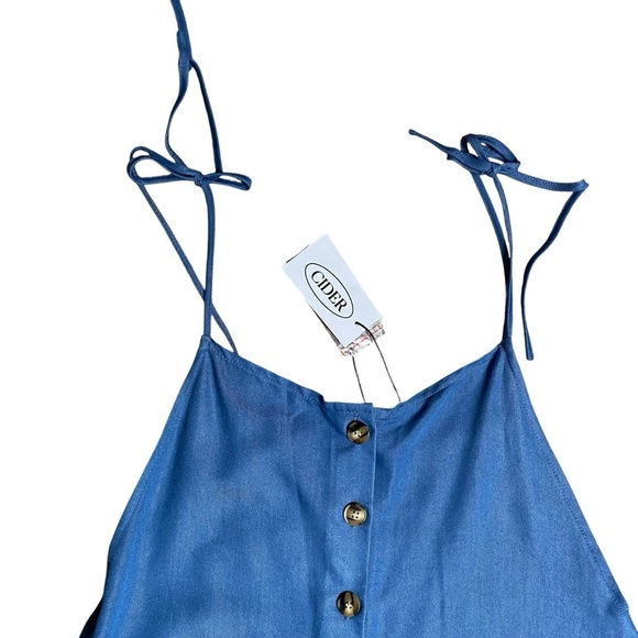 Cider Blue Chambray Jumpsuit M NWT Tie Straps Wide Leg Pockets Summer - Picture 4 of 11